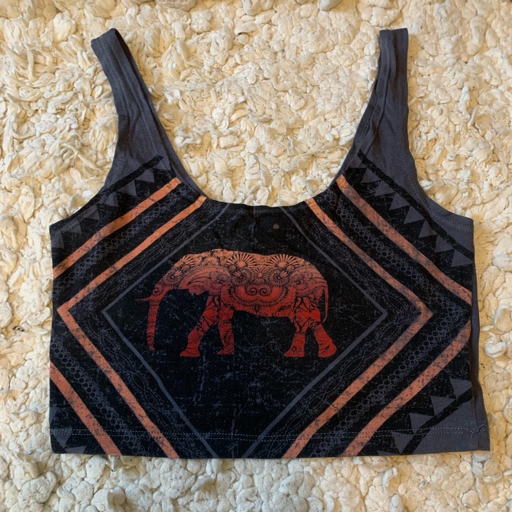 Out From Under Graphic Crop Tank Elephant Gray Orange Red Black Medium